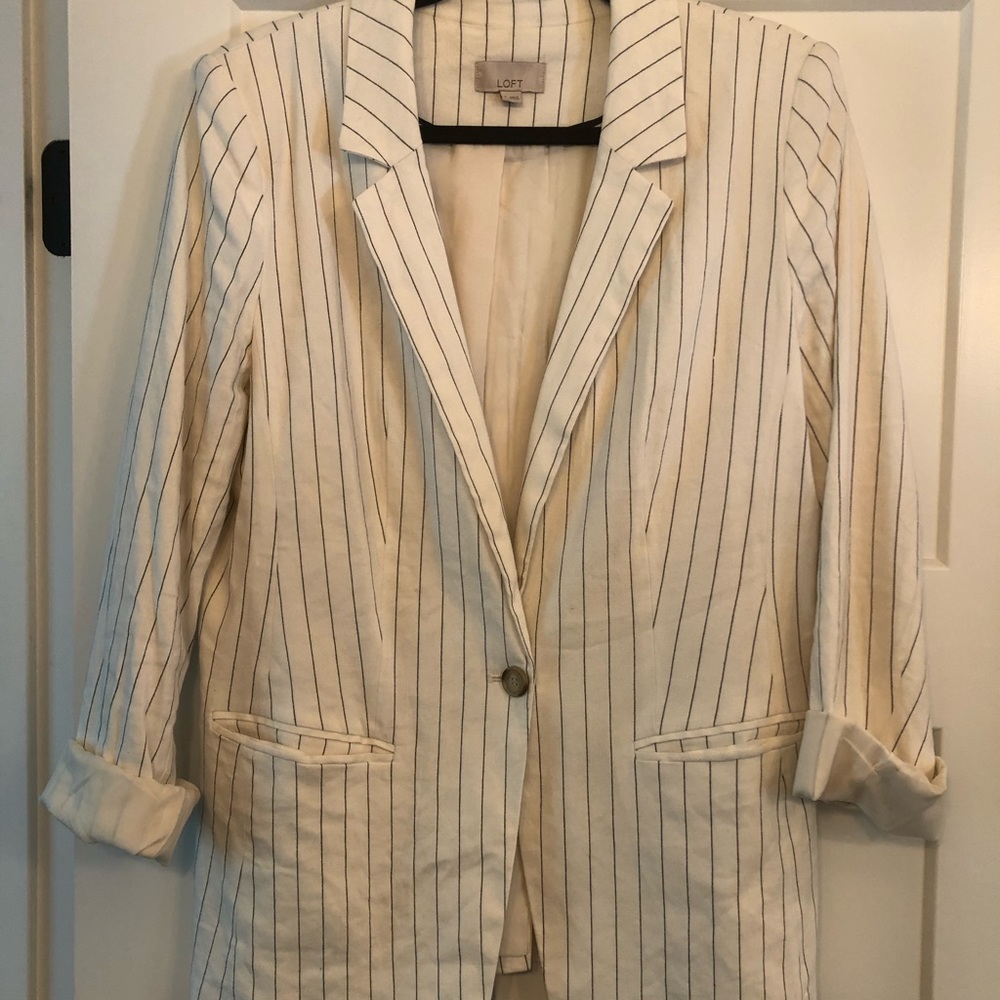 Ann Taylor Loft Linen Striped Blazer